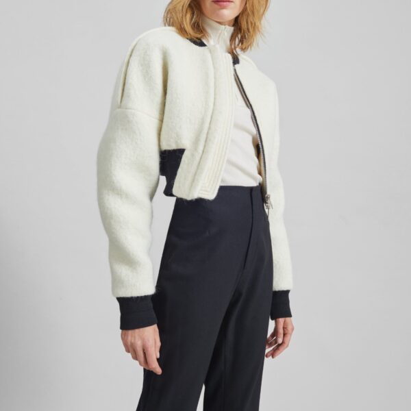 The Frankie Shop Dimaro Wool Cropped Bomber Jacket - Ivory - Oversized Minimalist Jackets in Ivory - Shop at Coveti