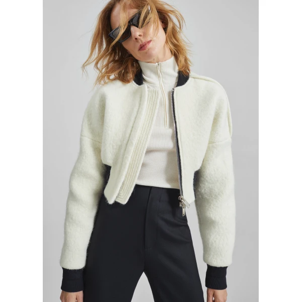 The Frankie Shop Dimaro Wool Cropped Bomber Jacket – Ivory, view 6