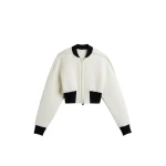 The Frankie Shop Dimaro Wool Cropped Bomber Jacket - Ivory - Oversized Minimalist Jackets in Ivory - Shop at Coveti