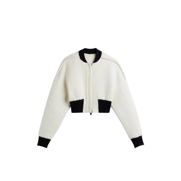 The Frankie Shop Dimaro Wool Cropped Bomber Jacket - Ivory - Oversized Minimalist Jackets in Ivory - Shop at Coveti