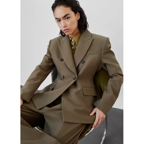 The Frankie Shop Dina Double Breasted Blazer – Khaki, view 2