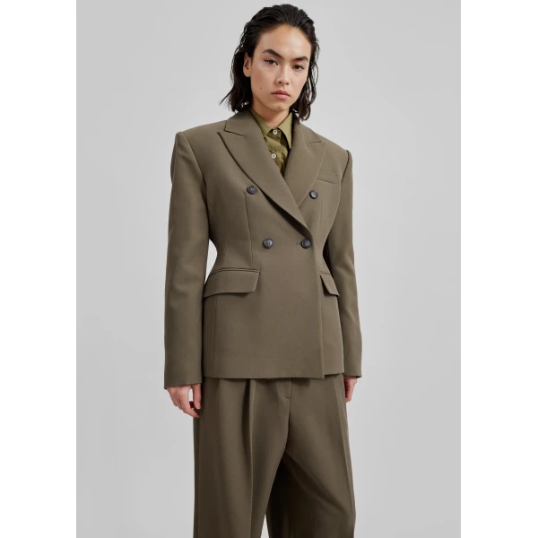 The Frankie Shop Dina Double Breasted Blazer – Khaki, view 3