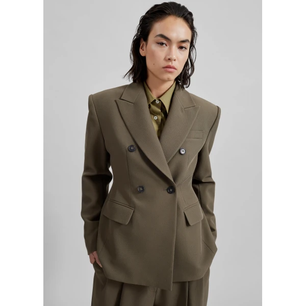 The Frankie Shop Dina Double Breasted Blazer – Khaki, view 5