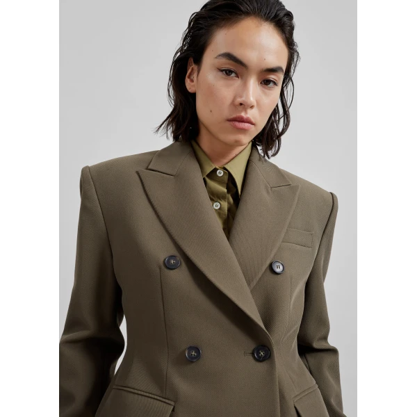 The Frankie Shop Dina Double Breasted Blazer – Khaki, view 6