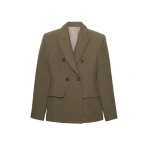 The Frankie Shop Dina Double Breasted Blazer - Khaki - Oversized Minimalist Jackets in Green - Shop at Coveti