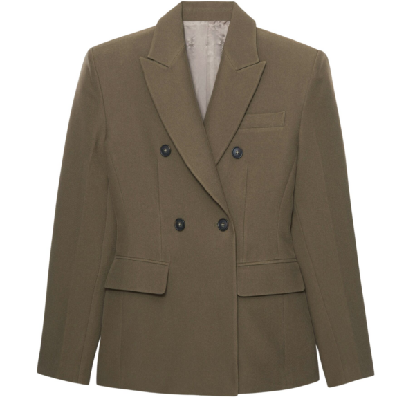 The Frankie Shop Dina Double Breasted Blazer - Khaki - Oversized Minimalist Jackets in Green - Shop at Coveti