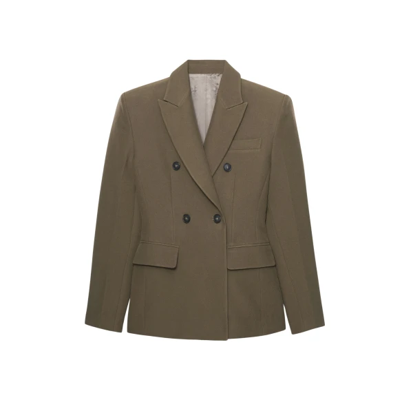 The Frankie Shop Dina Double Breasted Blazer - Khaki - Oversized Minimalist Jackets in Green - Shop at Coveti