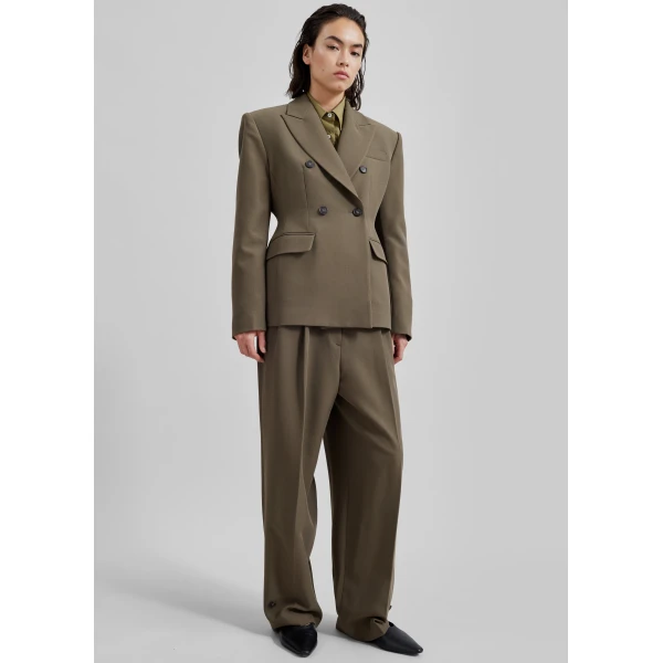 The Frankie Shop Dina Pleated Trousers – Khaki, view 2