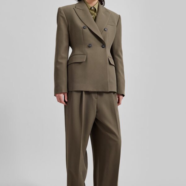 The Frankie Shop Dina Pleated Trousers - Khaki - Oversized Minimalist Pants in Green - Shop at Coveti