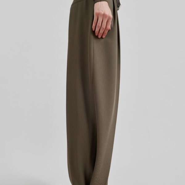 The Frankie Shop Dina Pleated Trousers - Khaki - Oversized Minimalist Pants in Green - Shop at Coveti