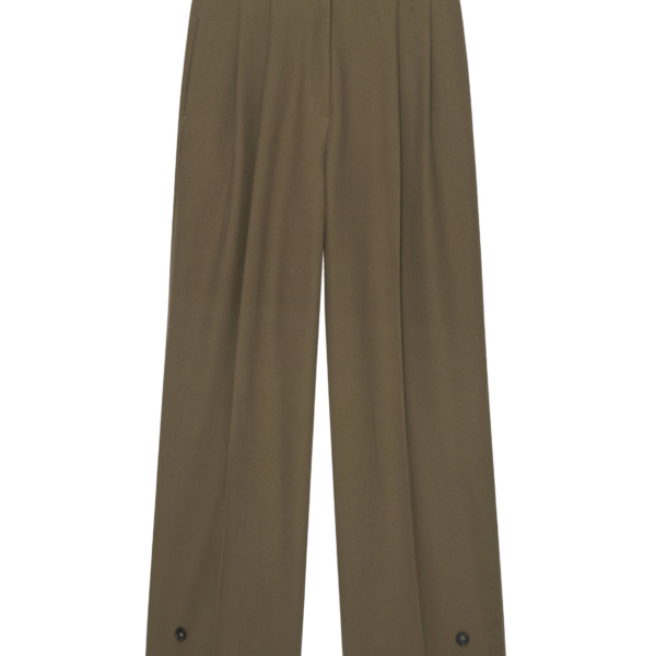 The Frankie Shop Dina Pleated Trousers - Khaki - Oversized Minimalist Pants in Green - Shop at Coveti