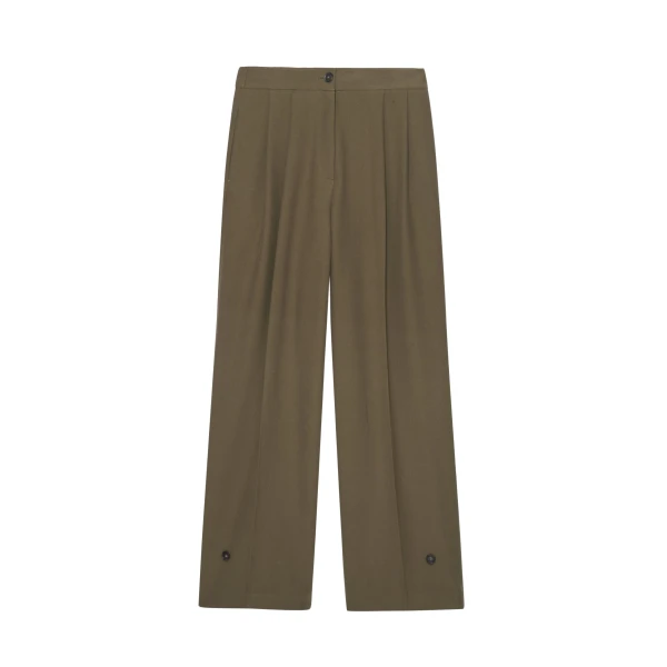 The Frankie Shop Dina Pleated Trousers - Khaki - Oversized Minimalist Pants in Green - Shop at Coveti