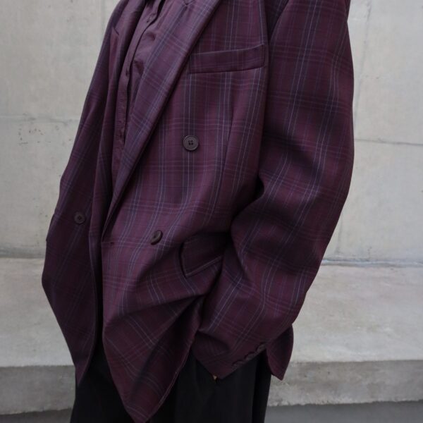 The Frankie Shop Dinant Padded Double-Breasted Blazer - Burgundy Plaid - Oversized Minimalist Jackets in Multicolour - Shop at Coveti