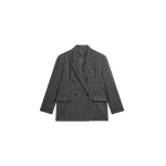 The Frankie Shop Dinant Padded Double-Breasted Blazer - Grey Plaid - Oversized Minimalist Jackets in Multicolour - Shop at Coveti