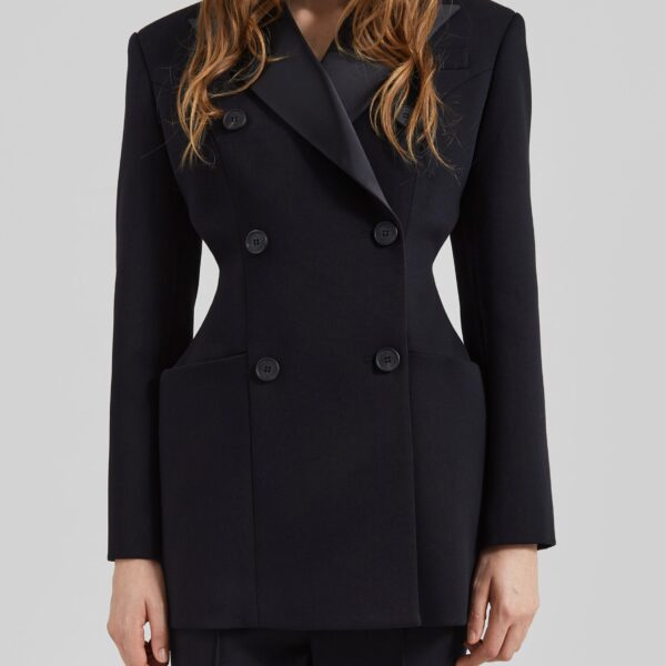 The Frankie Shop Dorotea Hourglass Smoking Blazer - Black - Oversized Minimalist Jackets in Black - Shop at Coveti
