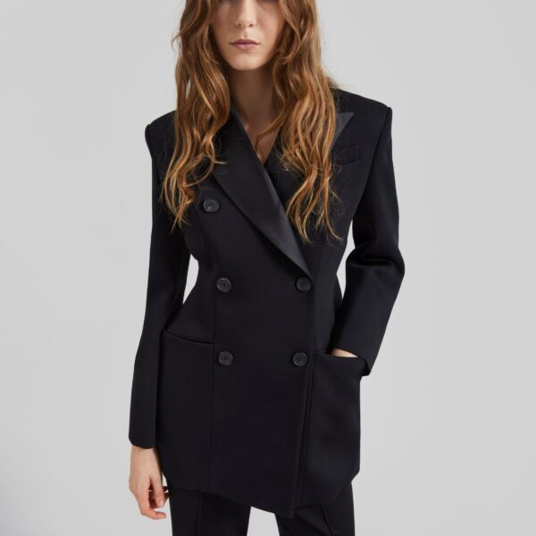 The Frankie Shop Dorotea Hourglass Smoking Blazer - Black - Oversized Minimalist Jackets in Black - Shop at Coveti