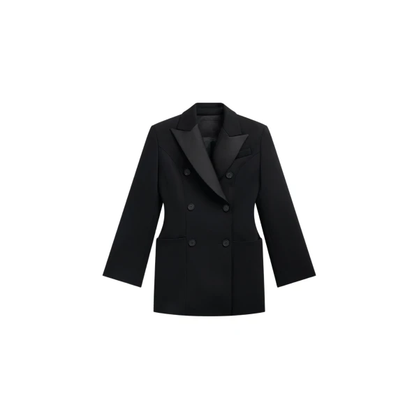 The Frankie Shop Dorotea Hourglass Smoking Blazer - Black - Oversized Minimalist Jackets in Black - Shop at Coveti