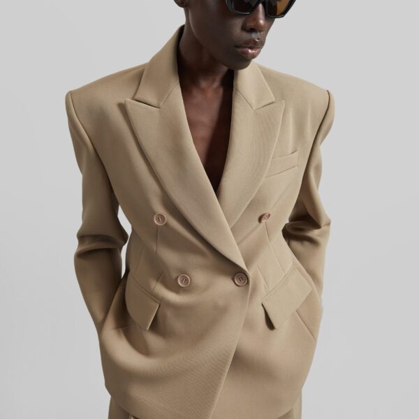 The Frankie Shop Doyer Cinched Blazer - Beige - Oversized Minimalist Jackets in Beige - Shop at Coveti