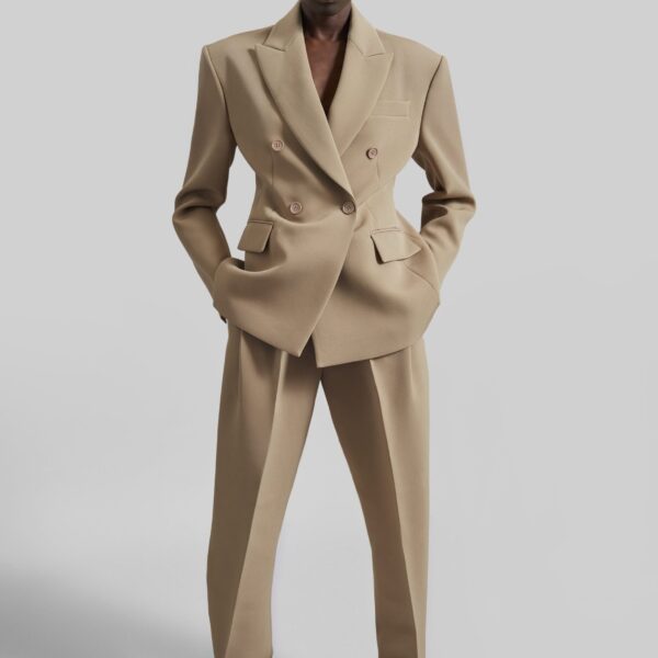 The Frankie Shop Doyer Cinched Blazer - Beige - Oversized Minimalist Jackets in Beige - Shop at Coveti