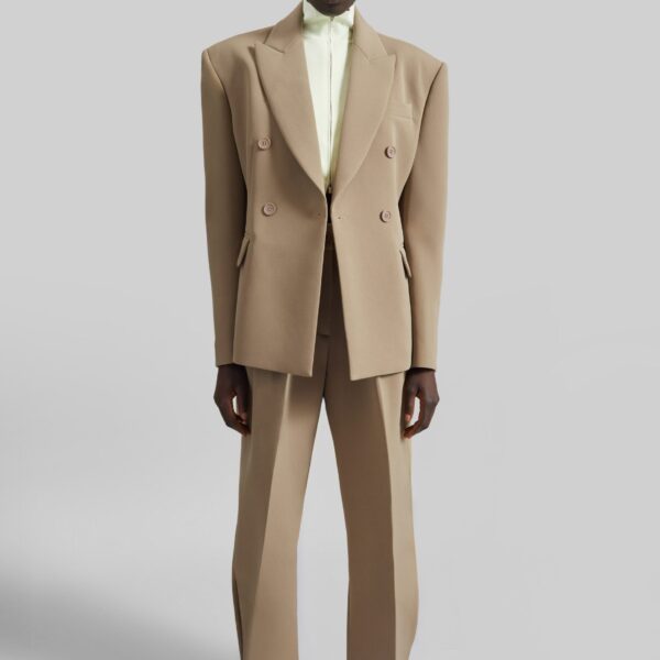 The Frankie Shop Doyer Cinched Blazer - Beige - Oversized Minimalist Jackets in Beige - Shop at Coveti