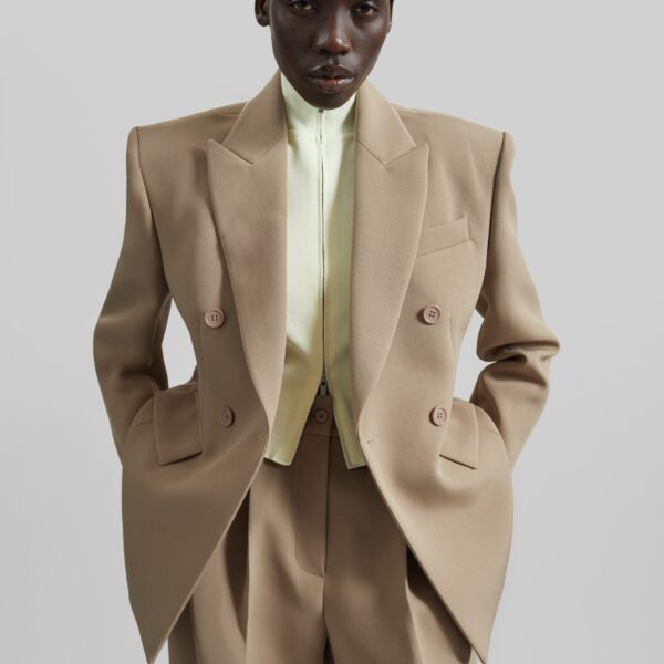 The Frankie Shop Doyer Cinched Blazer - Beige - Oversized Minimalist Jackets in Beige - Shop at Coveti