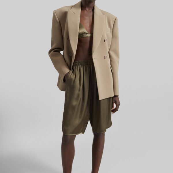 The Frankie Shop Doyer Cinched Blazer - Beige - Oversized Minimalist Jackets in Beige - Shop at Coveti
