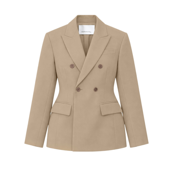 The Frankie Shop Doyer Cinched Blazer - Beige - Oversized Minimalist Jackets in Beige - Shop at Coveti