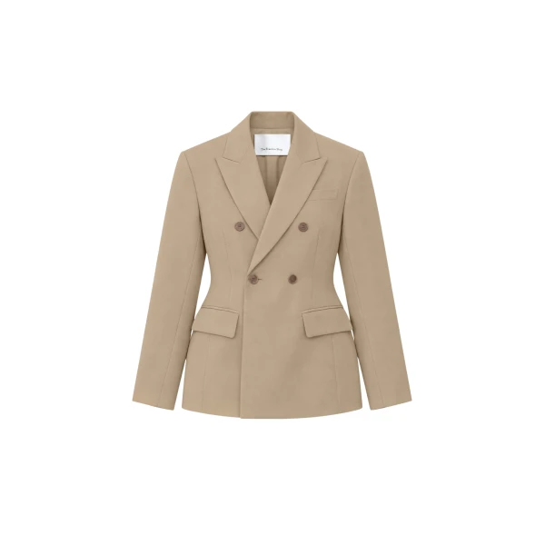 The Frankie Shop Doyer Cinched Blazer - Beige - Oversized Minimalist Jackets in Beige - Shop at Coveti