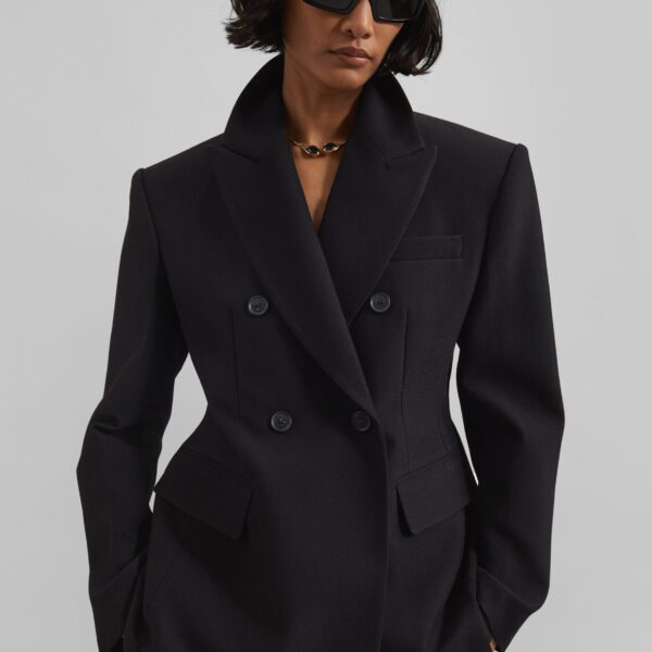 The Frankie Shop Doyer Cinched Blazer - Black - Oversized Minimalist Jackets in Black - Shop at Coveti