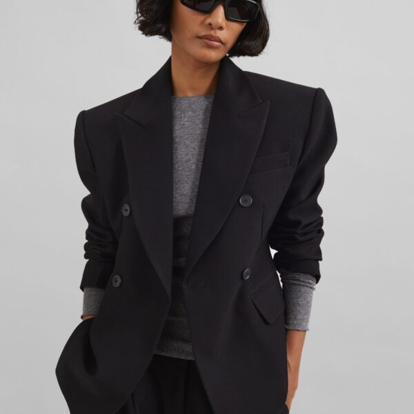 The Frankie Shop Doyer Cinched Blazer - Black - Oversized Minimalist Jackets in Black - Shop at Coveti