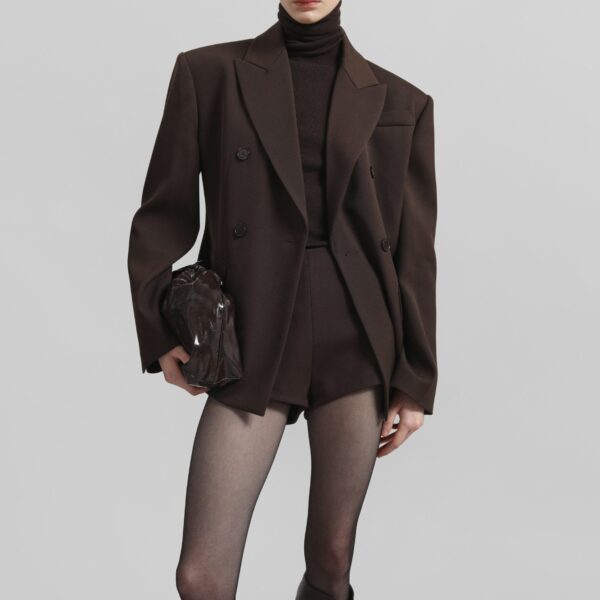 The Frankie Shop Doyer Cinched Blazer - Brown - Oversized Minimalist Jackets in Beige - Shop at Coveti