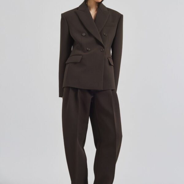 The Frankie Shop Doyer Cinched Blazer - Brown - Oversized Minimalist Jackets in Beige - Shop at Coveti