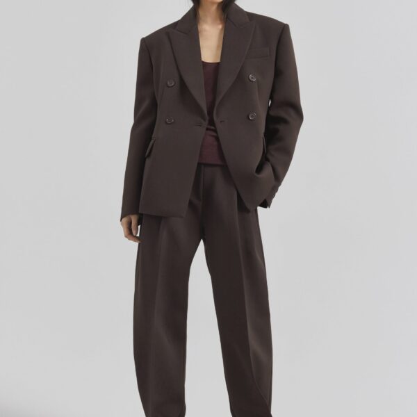 The Frankie Shop Doyer Cinched Blazer - Brown - Oversized Minimalist Jackets in Beige - Shop at Coveti