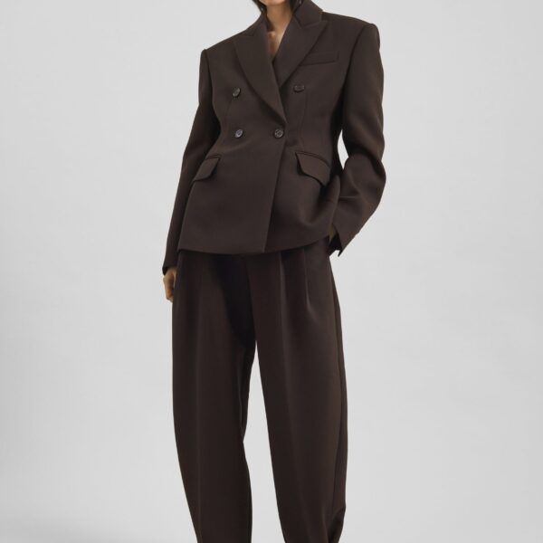 The Frankie Shop Doyer Cinched Blazer - Brown - Oversized Minimalist Jackets in Beige - Shop at Coveti