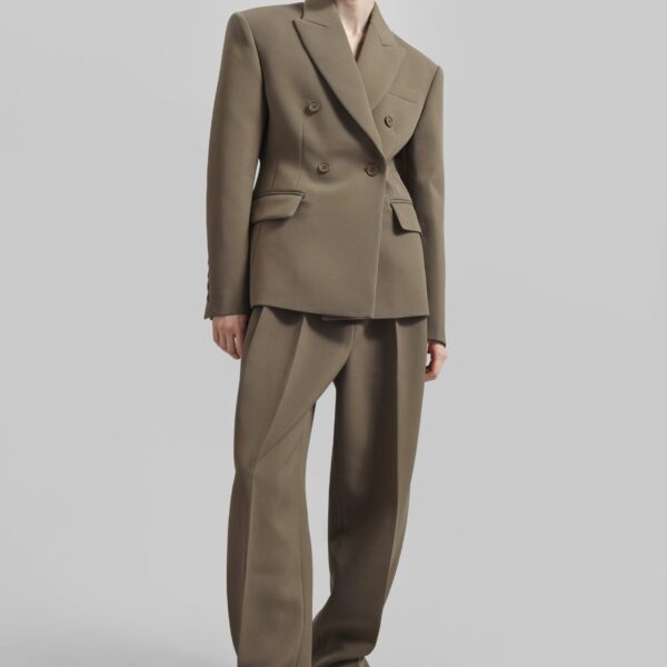 The Frankie Shop Doyer Cinched Blazer - Moss Green - Oversized Minimalist Jackets in Green - Shop at Coveti
