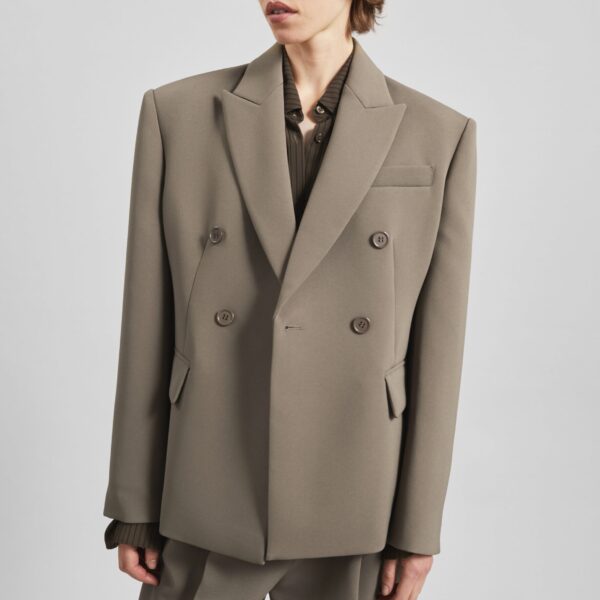 The Frankie Shop Doyer Cinched Blazer - Moss Green - Oversized Minimalist Jackets in Green - Shop at Coveti