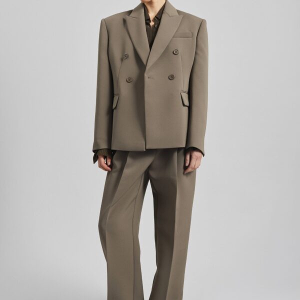 The Frankie Shop Doyer Cinched Blazer - Moss Green - Oversized Minimalist Jackets in Green - Shop at Coveti