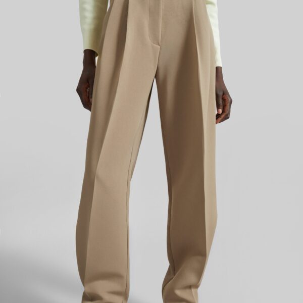 The Frankie Shop Doyer Pleated Trousers - Beige - Oversized Minimalist Pants in Beige - Shop at Coveti
