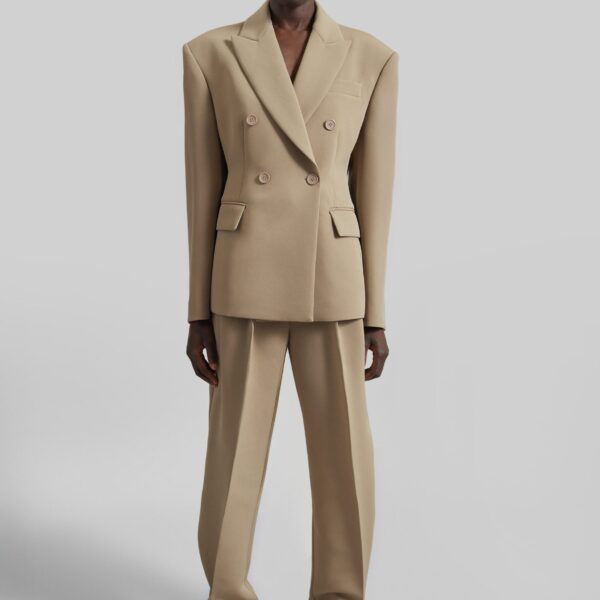The Frankie Shop Doyer Pleated Trousers - Beige - Oversized Minimalist Pants in Beige - Shop at Coveti