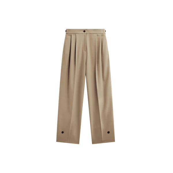 The Frankie Shop Doyer Pleated Trousers - Beige - Oversized Minimalist Pants in Beige - Shop at Coveti