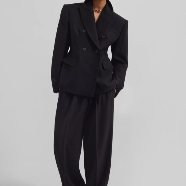 The Frankie Shop Doyer Pleated Trousers - Black - Oversized Minimalist Pants in Black - Shop at Coveti