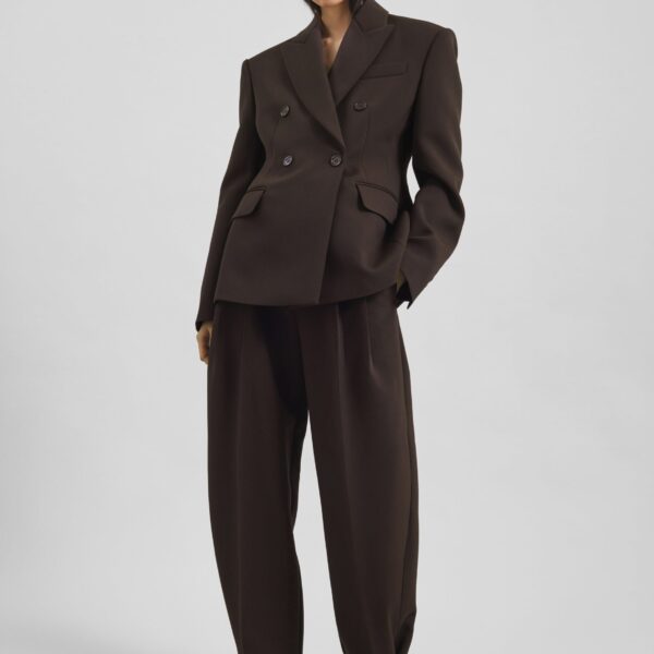 The Frankie Shop Doyer Pleated Trousers - Brown - Oversized Minimalist Pants in Beige - Shop at Coveti