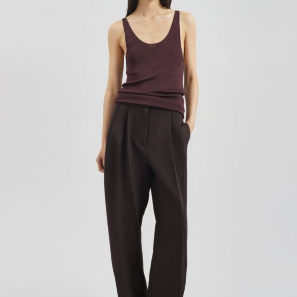 The Frankie Shop Doyer Pleated Trousers - Brown - Oversized Minimalist Pants in Beige - Shop at Coveti
