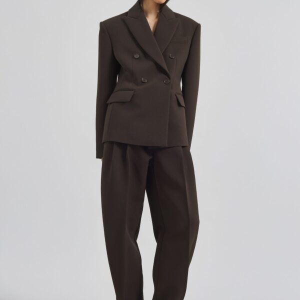 The Frankie Shop Doyer Pleated Trousers - Brown - Oversized Minimalist Pants in Beige - Shop at Coveti