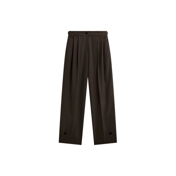 The Frankie Shop Doyer Pleated Trousers - Brown - Oversized Minimalist Pants in Beige - Shop at Coveti