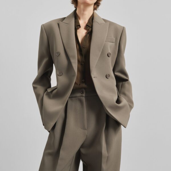 The Frankie Shop Doyer Pleated Trousers - Moss Green - Oversized Minimalist Pants in Green - Shop at Coveti