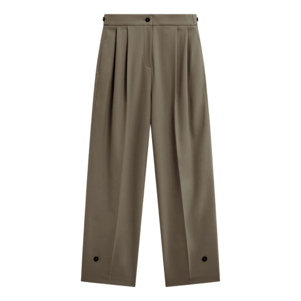 The Frankie Shop Doyer Pleated Trousers - Moss Green - Oversized Minimalist Pants in Green - Shop at Coveti