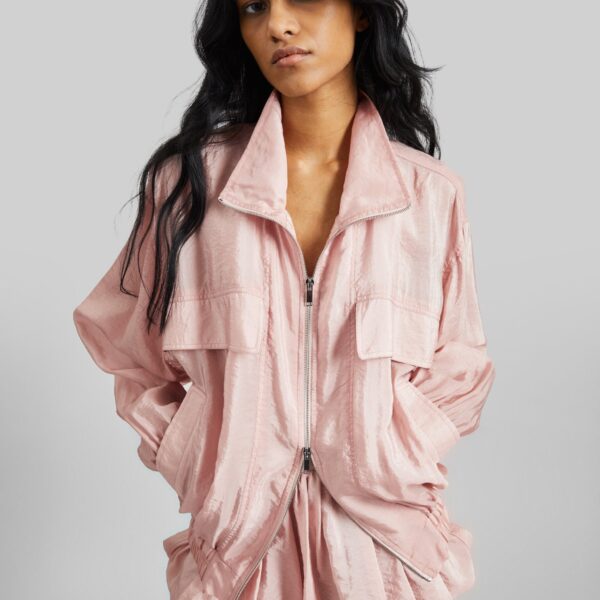The Frankie Shop Drea Sheer Bomber Jacket - Faded Pink - Oversized Minimalist Jackets in Pink - Shop at Coveti