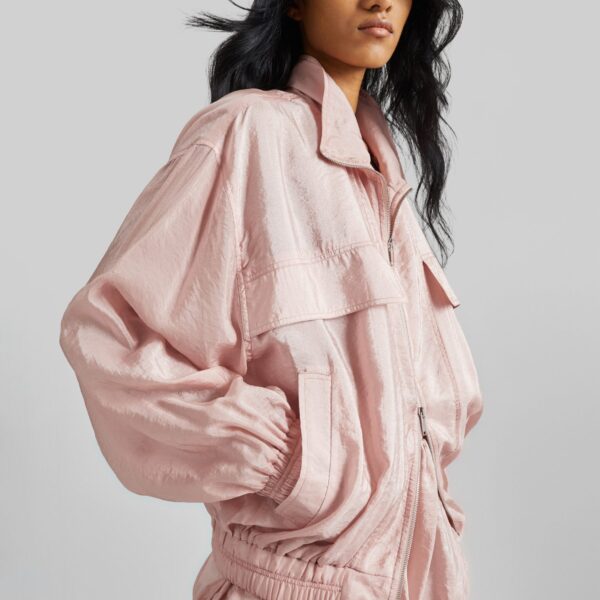 The Frankie Shop Drea Sheer Bomber Jacket - Faded Pink - Oversized Minimalist Jackets in Pink - Shop at Coveti