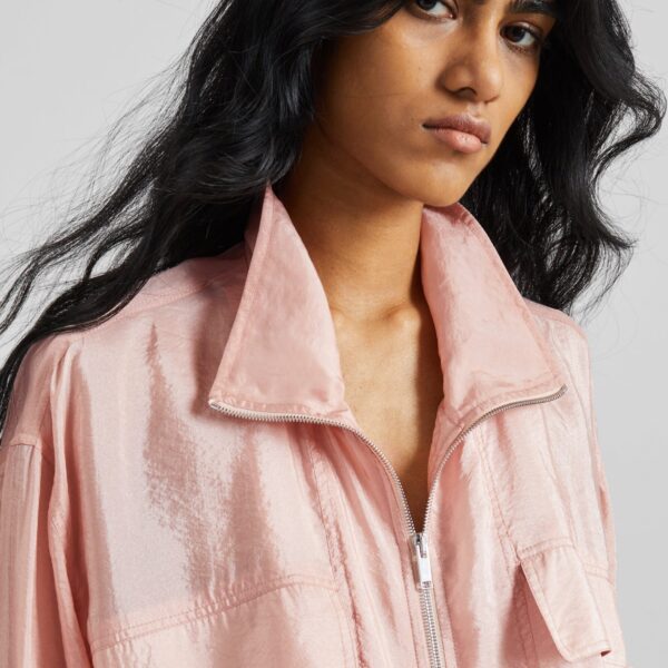 The Frankie Shop Drea Sheer Bomber Jacket - Faded Pink - Oversized Minimalist Jackets in Pink - Shop at Coveti